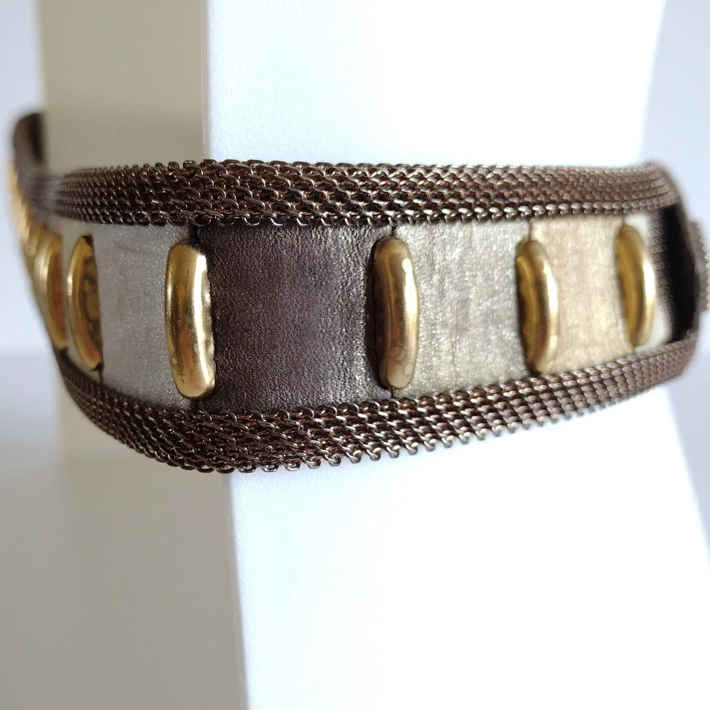 Sand Castle USA Metallic Leathers Solid Brass Buckle Mesh Belt Vintage
